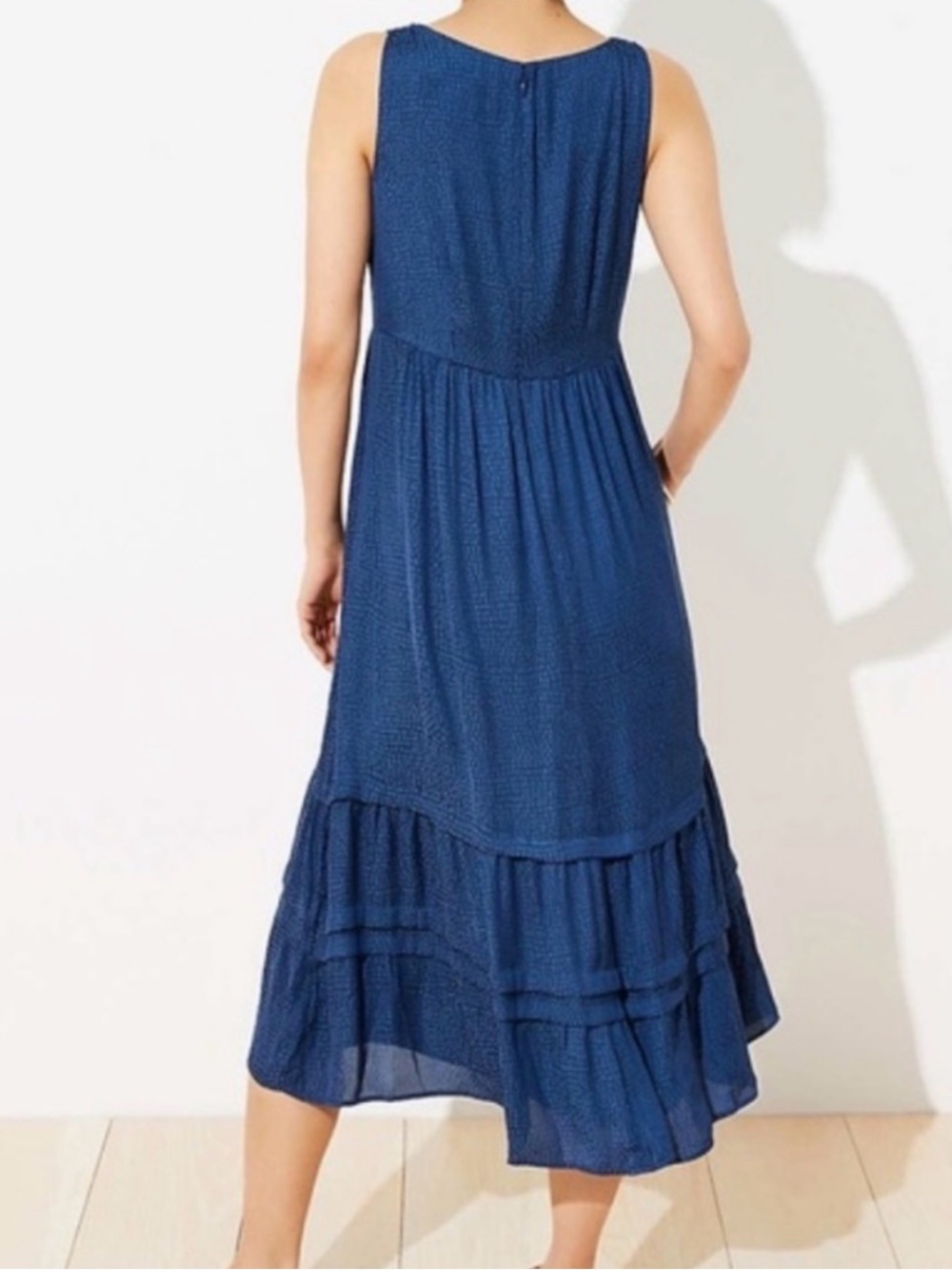 LOFT Navy V-Neck Textured Midi Dress - Picture 5 of 6